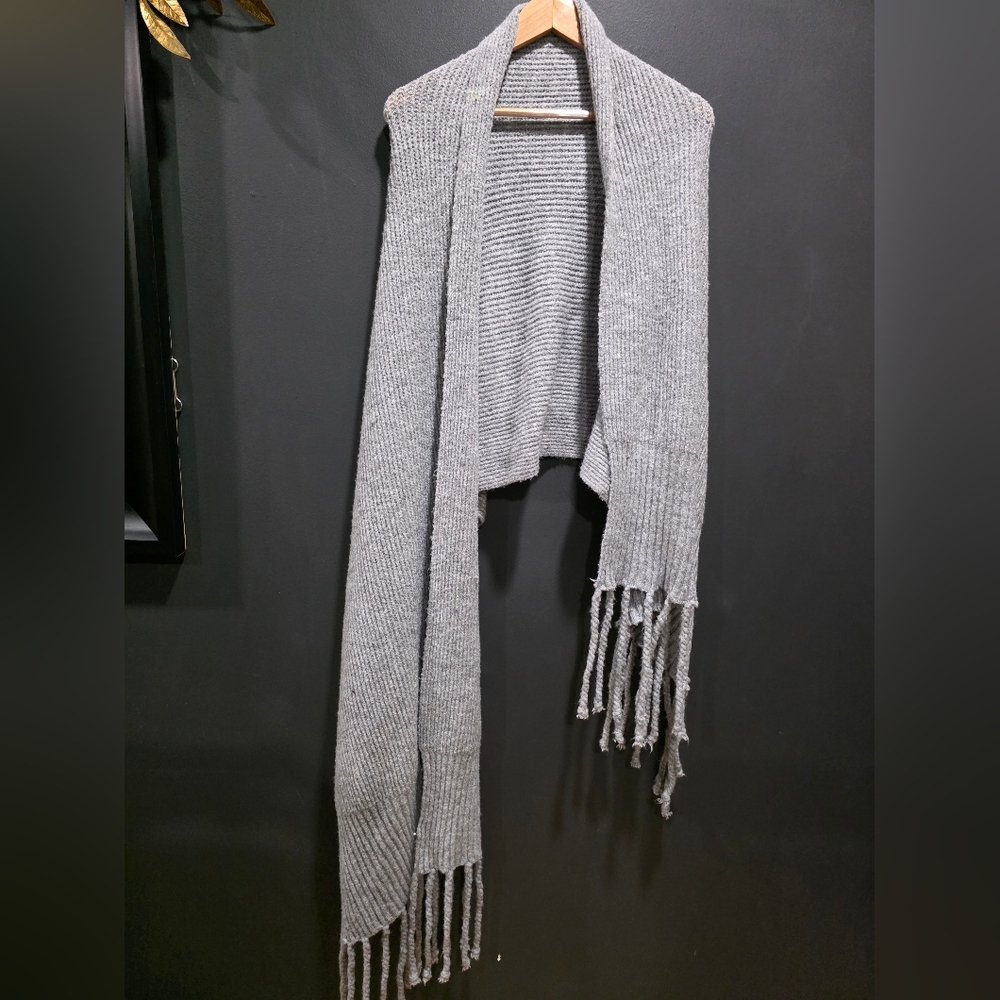 Extra Long Wide Knit Gray Scarf Shawl Twist Fringe Detail 24x54 Lulus